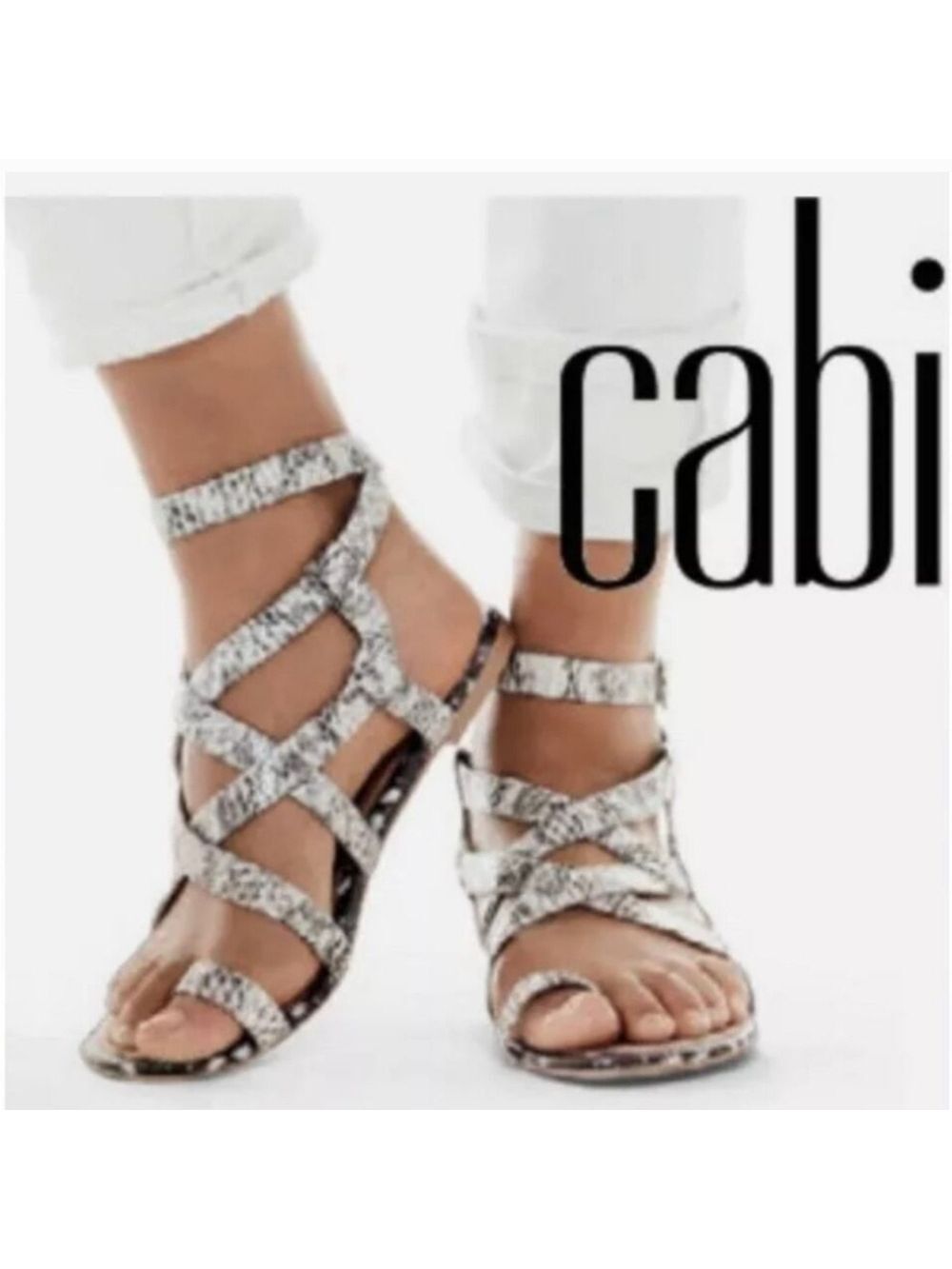 CAbi Gray Strappy Sandals Elegant Low-Heeled Design